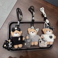 Adorables porte-clés en peluche ours avec nœud, accessoires de sac à bandoulière de dessin animé, jouets en peluche créatifs, décorations suspendues pour sac, porte-clés en peluche exquis
