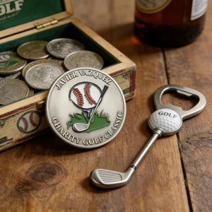 Monete Commemorative Classiche di Golf Personalizzate ed Economiche per <span class=keywords><strong>Beneficenza</strong></span> |   Medaglione Sportivo da Collezione con Design di Baseball e Mazza da Golf - Product Image 2