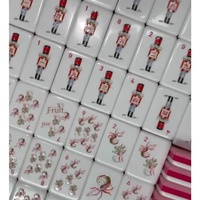 Nouvelles tuiles de mahjong américaines en acrylique, peintes à la main, rose, avec nœud de Noël, en boîte en carton de Ningbo Zhejiang, pour jeu d'échecs ou de cartes