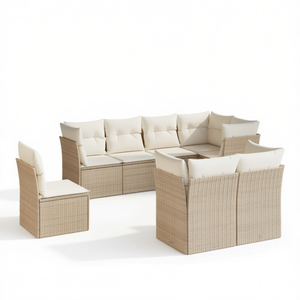 D0100XF4P42 Conjunto de Sofás Modulares de Ratán Beige para Jardín, Muebles de Exterior, Diseño Contemporáneo y Confortable - Product Image 1