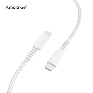 Amaitree kabel pengisi daya USB Tipe C Premium, ponsel iPad kepang nilon tahan lama 60W