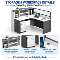 Bureau de direction en forme de L avec armoire de rangement, cloison en verre insonorisée, poste de travail individuel privé pour le personnel de bureau