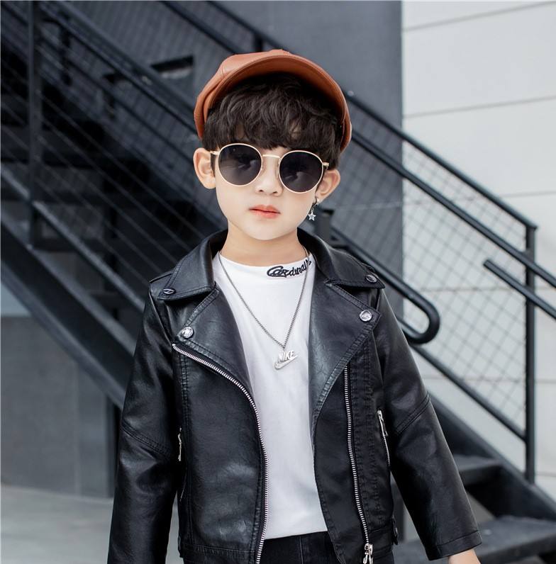 2021 adolescent Garçon Simili Cuir Blouson Moto Manteau 4-9 Ans