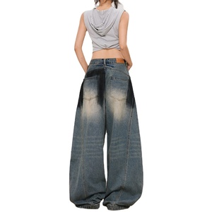 Nuevos pantalones anchos de cintura alta con corte de cimitarra, holgados, con costuras de desestructuración, agujeros y efecto pintado con aerosol, estilo vaquero envejecido para <span class=keywords><strong>hombre</strong></span> y mujer - Product Image 2