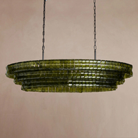Lustre suspendu circulaire en verre soufflé à la main, double couche ondulée, couleur olive, pour hôtel de charme côtier
