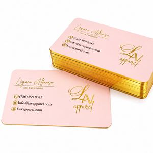 พิมพ์นามบัตรแบบกำหนดเองสีชมพูหรูหรา พร้อมปั๊มฟอยล์ทองคำ โลโก้แบบปั๊มฟอยล์ทองคำ สำหรับบัตรประจำตัว VIP และนามบัตรธุรกิจ - Product Image 1