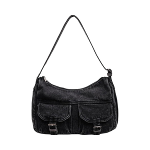 Bolso Tote Estilo Y2K, Bandolera con Dos Correas, Cierre de Cremallera, Lona Vaquera, Bolso de Hombro, Bolso Mensajero para Mujer y Hombre, Retro - Product Image 1