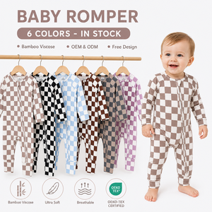 Tutina a Quadretti per Neonati con Polsini Certificata CPC REACH, Pigiama in Bambù per Bambini OEM ODM - Product Image 1