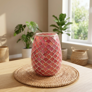 Porte-bougie en verre mosaïque rose fait main, en verre transparent, résistant à la chaleur, de haute qualité, pour la décoration de Noël à la maison - Product Image 3