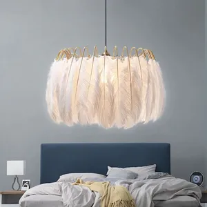 Feder lampen netz roter Kronleuchter moderne minimalist ische kreative warme und romantische Mädchen schlafzimmer beleuchtung