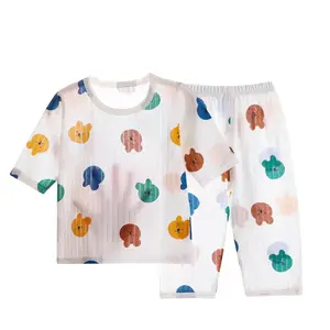 New Children's Home Furnishings Boneless Baby Pajamas Long sleeved Set Summer Thin Girls and Boys Pure Cotton