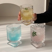 Verre carré en verre texturé à base épaisse, capacité 170 ml, pour café glacé, latte, jus, usage domestique, cuisine, café, table, petit verre à boisson