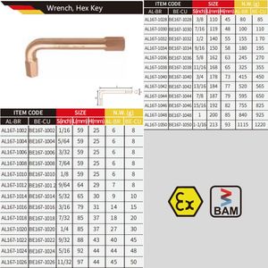 WEDO BAM GS FM Certificate <strong>Non</strong>-<strong>sparking</strong> Aluminium Bronze Beryllium Copper <strong>Hex</strong> <strong>Key</strong> Wrench - Product Image 3