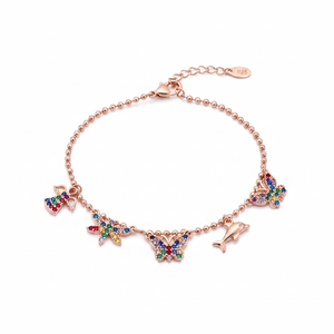 <b>Ball</b> Chain Mix Colorful CZ Stone Angel Dragonfly Snowflake Butterfly Dolphin Charms Turkish Wholesale 925 Sterling Silver - Product Image 2