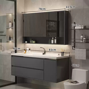 Armoire de salle de bain noire avec miroir en nid d'abeille, étagère de rangement visible, design à double tiroir, vente directe d'usine - Product Image 1