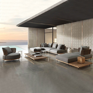 Villa moderna de color natural, atractivo estético, asientos profundos, muebles de jardín de <span class=keywords><strong>madera</strong></span>, sofá de <span class=keywords><strong>madera</strong></span> para exteriores - Product Image 4