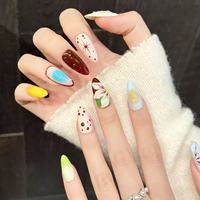 Faux ongles artificiels de haute qualité, sculptés en 3D, rose aurore, longs, pointus, en forme d'amande, réutilisables, en matériau ABS, à coller sur les doigts