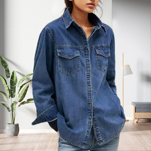 Hot Sale Long Sleeve Turn <b>Down</b> Collar Button up Pockets Denim Women Fashion - Product Image 4