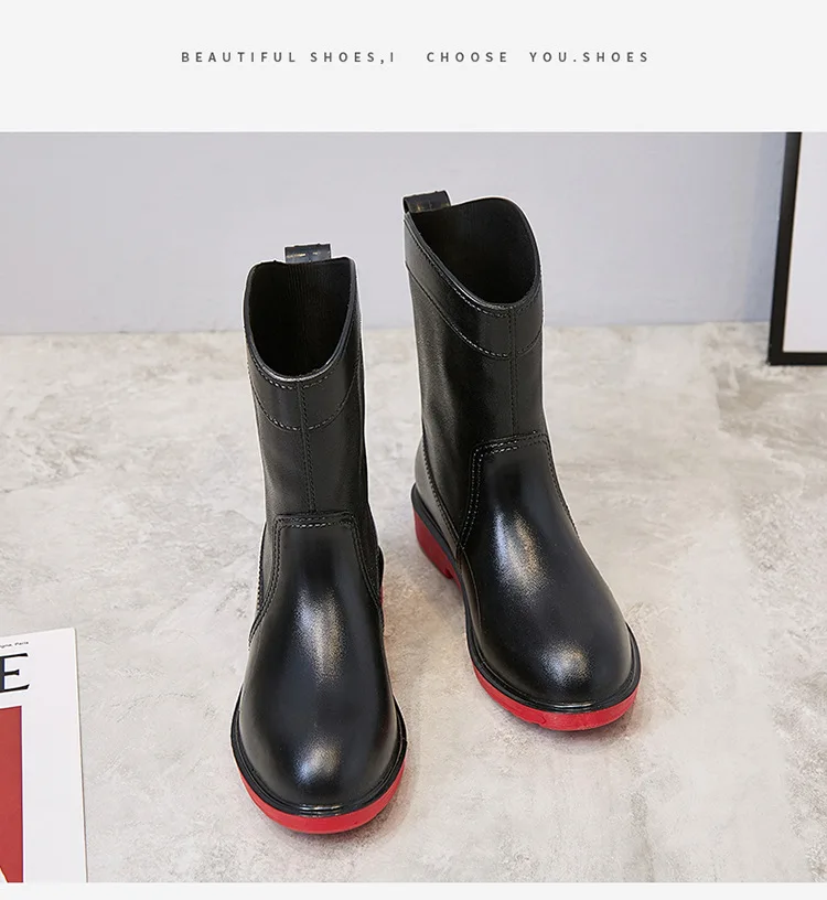 Women Rain Boots Fashion Middle Adult Four Seasons Rain Rubber Boots Work Waterproof Shoes And Boots