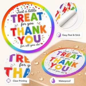 Round Thank You <b>Stickers</b> With Rainbow Border Clear Printing <b>Waterproof</b> Self Adhesive Labels For Gift Craft - Product Image 6