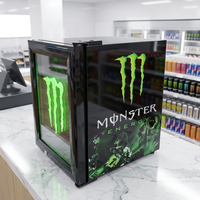 Pour les boissons énergisantes : Réfrigérateur commercial Monster Mini avec porte vitrée pour boissons, équipement de réfrigération avec logo LED personnalisé