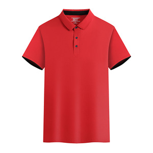 Quick-Drying Ice <b>Silk</b> Polo Shirt <b>Red</b> Short Sleeve Solid Color Polyester Leisure Wear Team Uniform Custom Logo Design - Product Image 1