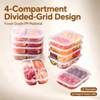 Boîte de rangement alimentaire moulée par injection à 4 compartiments, empilable, transparente, avec plateau séparé, en PP de qualité alimentaire, hermétique, écologique, pour réfrigérateur