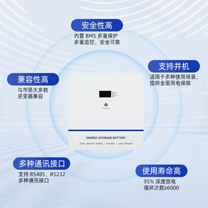 Energy Storage <b>Battery</b> 51.2V 100Ah LiFePO4 Wall <b>Mounted</b> Hybrid Grid Rs485 Communication Solar Home Use - Product Image 1