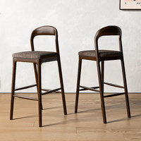 Tabouret de bar en bois de frêne massif nordique avec dossier, chaise haute de bar moderne et minimaliste pour la maison, le bar et le comptoir de réception