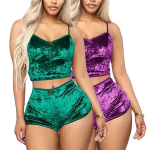 2024 Frühling Sommer neuester sexy Pyjama für Damen Set Damen-Pygamas Freizeitkleidung Damen Dessous-Set Damen Samt-Bekleidung