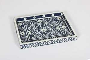 Plateau de service rectangulaire en bois moderne, élégant, écologique, durable, avec incrustations d'os, imprimé floral, léger, pour la cuisine, la table basse - Product Image 2