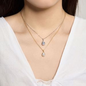 Collier pendentif Dylam, nouveau design simple, or fin 18 carats plaqué rhodium, argent 925, solitaire, forme goutte d'eau, zircone 5A, 2,5 carats - Product Image 2