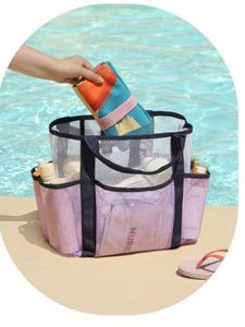 Large Capacity Beach Tote Nylon Wash Storage Bag Double Mesh Divider for Fitness Swim Storage Beach Bag - Product Image 6