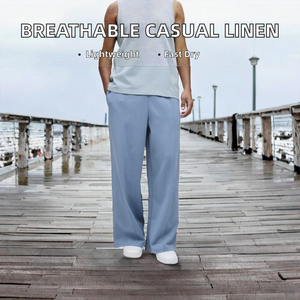 Wholesale Hot Sale Breathable Lightweight Mid Waist Straight High Quality Washing Soft Casual <b>Linen</b> <b>Pants</b> for Men - Product Image 2