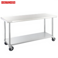 Commerciële restaurantkeuken roestvrijstalen 304/201 tafel met afdruipblad, extra sterke capaciteit, inclusief zware wielen