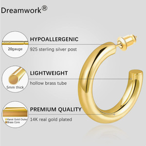 Dreamwork-pendientes de aro redondos de Plata de Ley 925, chapados en oro de 14K, en amarillo, oro rosa, oro blanco, tamaño de 20mm-50mm - Product Image 4