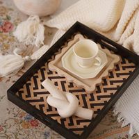 Plateau de service carré en travertin avec bord ondulé, plateau de table basse décoratif pour la chambre à coucher, plateau à dessert pour le thé de l'après-midi