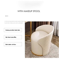 Furnistyle Table de chevet moderne en bois massif de haute qualité avec grand miroir et tabouret Ensemble de coiffeuse pour chambre à coucher et salon