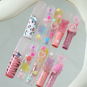 Faux ongles à presser faits main, longs, forme cercueil, couvrance totale, motif étoile et papillon, en acrylique de luxe, prix usine, vente en gros - Product Image 5