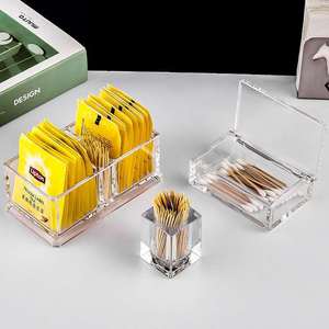 Acrylic Storage <b>Box</b> With Compartments For <b>Tea</b> Bags Napkins Desktop Organizer Rectangle Multi Purpose Office Sundries Holder - Product Image 2