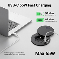 80mm Yuvarlak Masa Prizi Fransız Tip-E Güç Çıkışı 65W PD USB-C 2USB-A Hızlı Şarjlı Kapaklı Gömme Masa Prizi