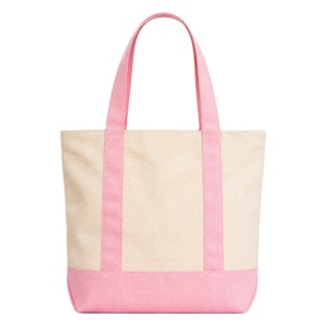 Sac fourre-tout en toile bicolore avec logo personnalisé, beige naturel contrastant, fermeture éclair longue à motif de dessin animé, vente en gros - Product Image 1