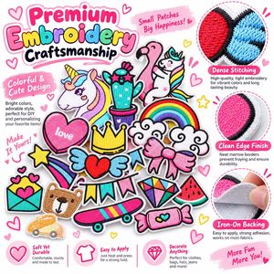 Patch brodé thermocollant ou à coudre, motifs mignons Kawaii (Licorne, Cœur, Arc-en-ciel, Étoile, Animaux, Aliments) - Product Image 5