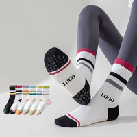 Chaussettes de sport en coton personnalisées OEM pour entraînement, antidérapantes, avec bord côtelé, adhérence collante, respirantes, séchage rapide, compression Pilates, antidérapantes