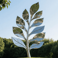 Grandes sculptures modernes en acier inoxydable en forme de feuille d'érable, statue d'art métallique soudée pour la décoration extérieure de parcs et villas