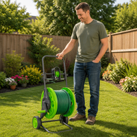 Enrouleur de tuyau d'arrosage BLUEBIRD BB-4225 avec chariot de guidage automatique, capacité 60m, tuyau 1/2 pouce, cadre en plastique robuste, bobine en PP, chariot portable à 2 roues