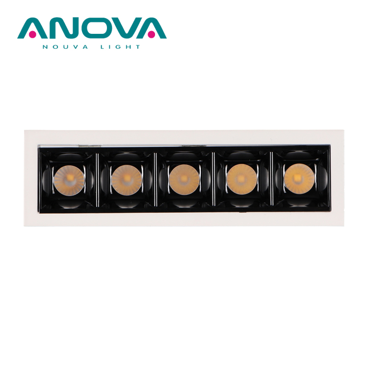 Hotel Store Ceiling Light Multiple 5 Heads Fixed Aluminum Embedded Anti Glare 5W LED Grille Light