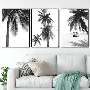 Affiche de paysage Tropical de haute qualité, image murale noire et blanche minimaliste, peinture de plage, décoration artistique avec palmier nordique
