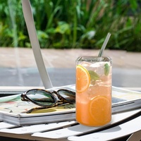 Ensemble de 6 verres classiques en forme de canette de bière ou de soda de 16 oz, avec couvercles en bambou et pailles, pour café glacé et jus