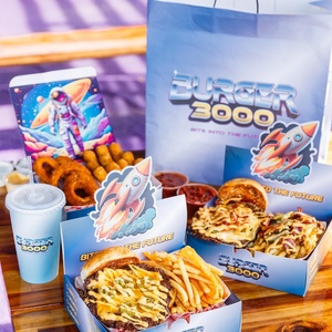 Boîte à hamburger sur le thème de l'espace, en carton jetable résistant à la graisse, pour combo hamburger et frites - Product Image 4